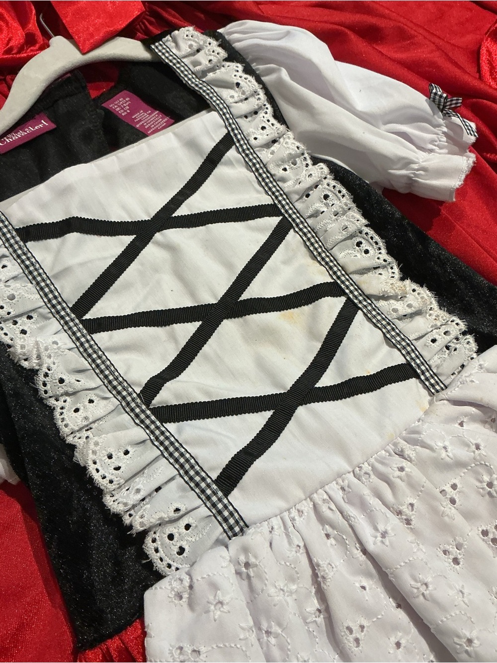 Red Little Red Riding Hood Girls' Costume with White Apron & Coat/Cap - Picture 8 of 15